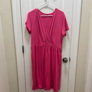 Women's Hot Pink Wrap-Style Midi Dress